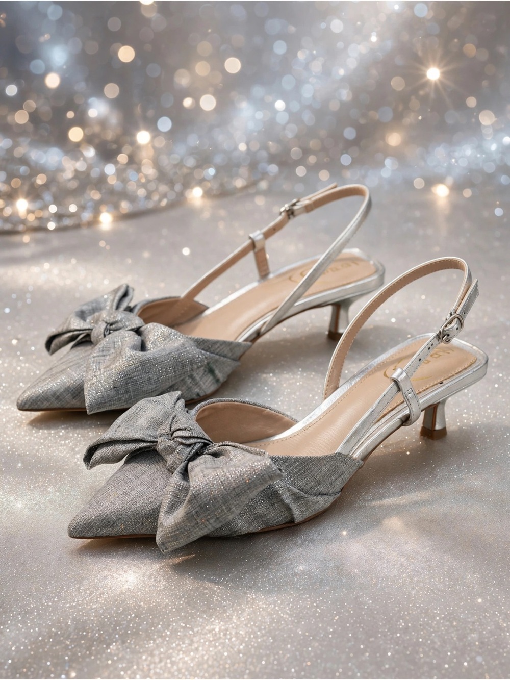 Sam Edelman Bow Slingback Heels Silver Size 6.5 Like New